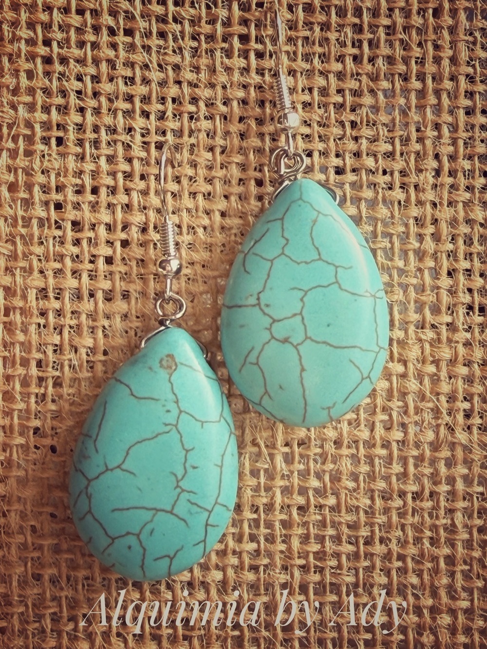 Chunky Turquoise Veined Teardrop Earrings